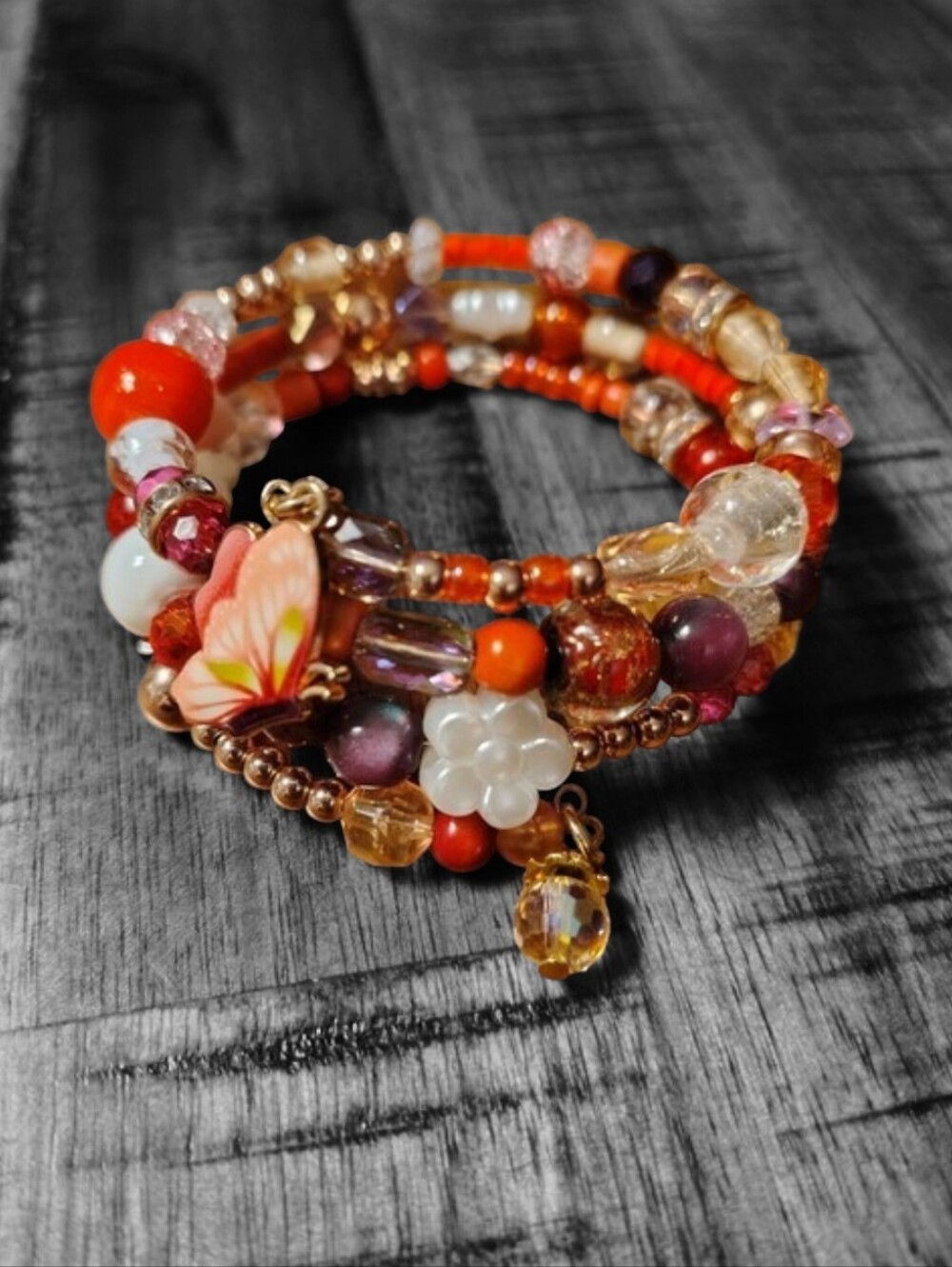 "Butterfly Kisses" Handmade Wire Bracelet With Butterfly & Jewel Charm